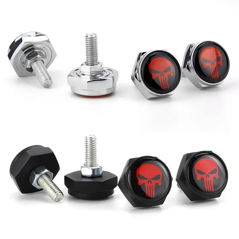 Universal Car Motorcycle 4 Pcs/lot Rust Resistant Metal Chrome Skull Head Logo Anti-theft License Plate Bolts Frame Screws | Автомобили и