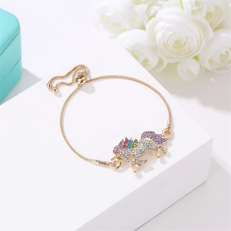 SL045- gold MDNEN Единорог Лошадь серебряный цвет сплав кулон браслет цепочка для женщин девочка мальчик Дружба Браслеты подарочные браслеты ювелирные изделия - Окраска металла: SL045- gold