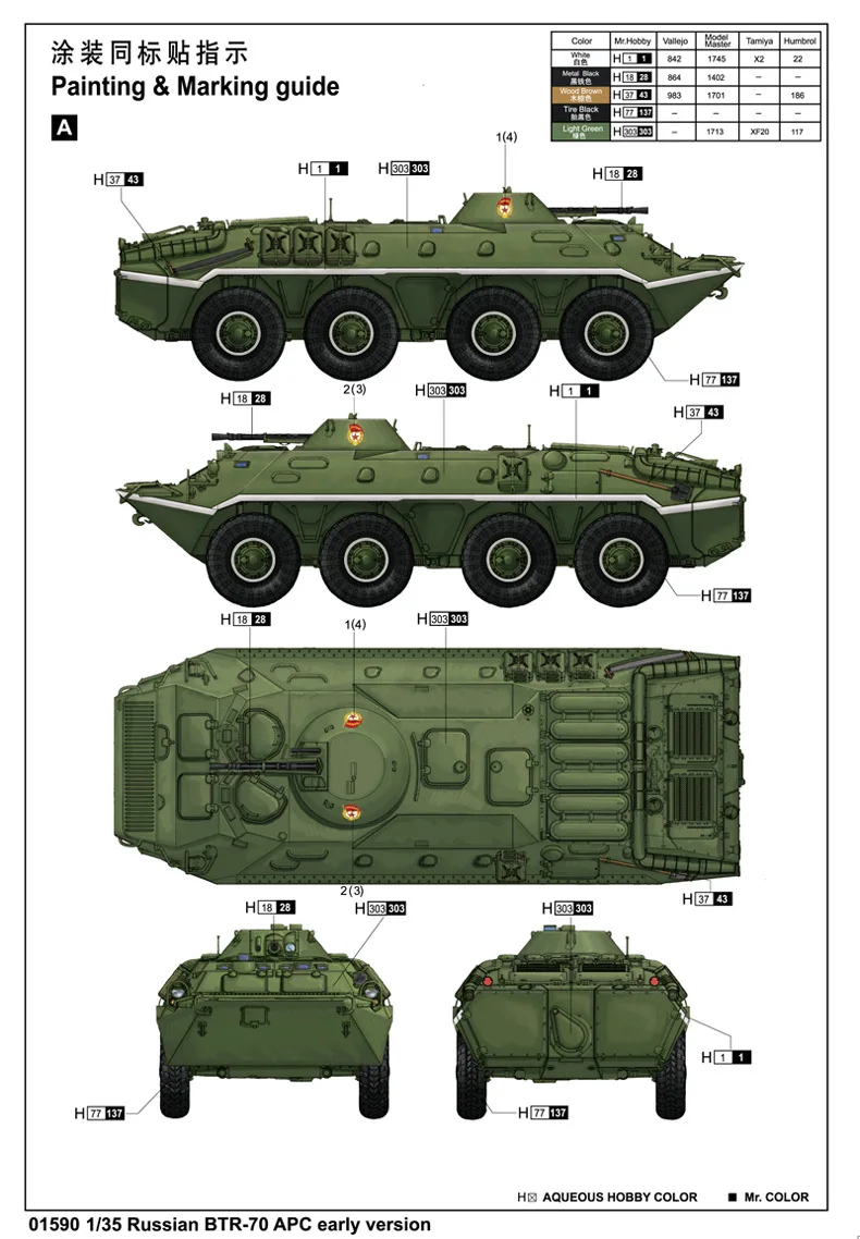 TRUMPETER колесница модель 1/35 Россия BTR-70 бронетранспортеры(ранняя стадия типа) 01590