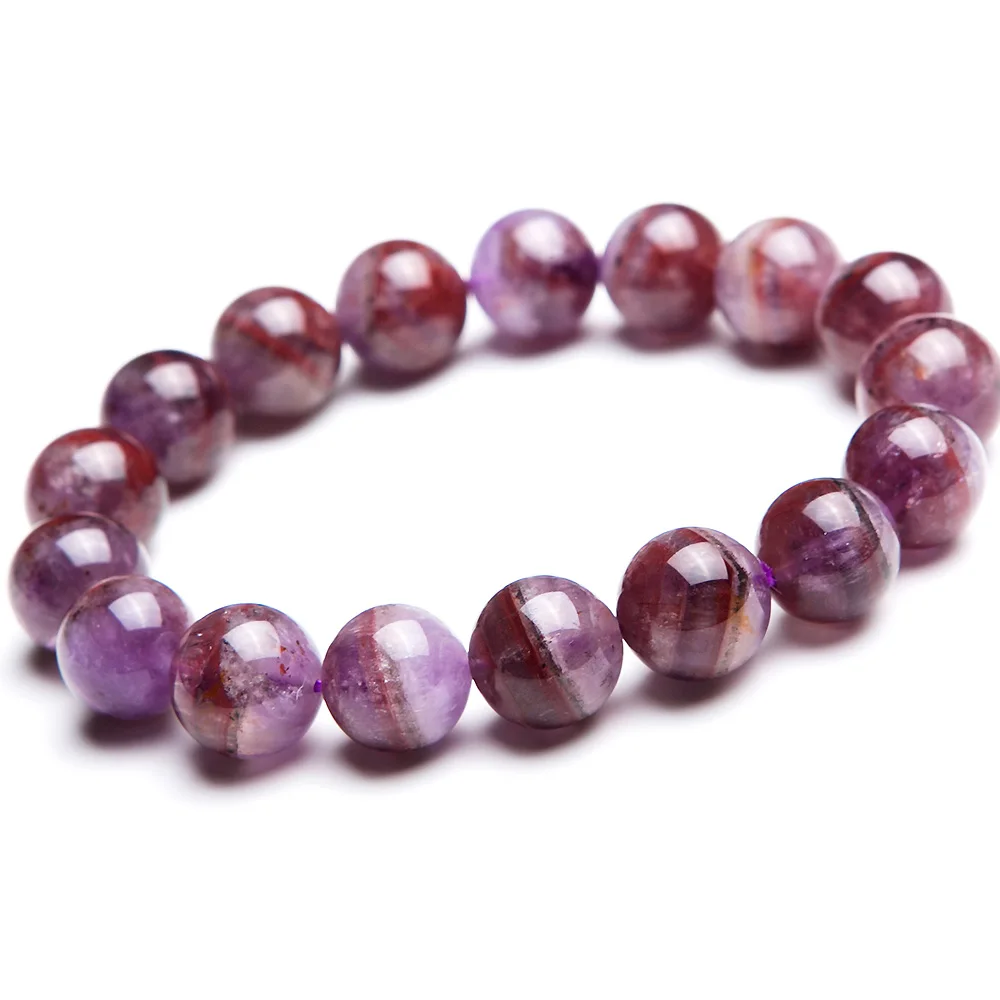 

Genuine Natural Auralite 23 Canada Round Beads Bracelet Crystal 12mm Red Purple Women Men Stone Rarest Bracelet Jewelry AAAAA