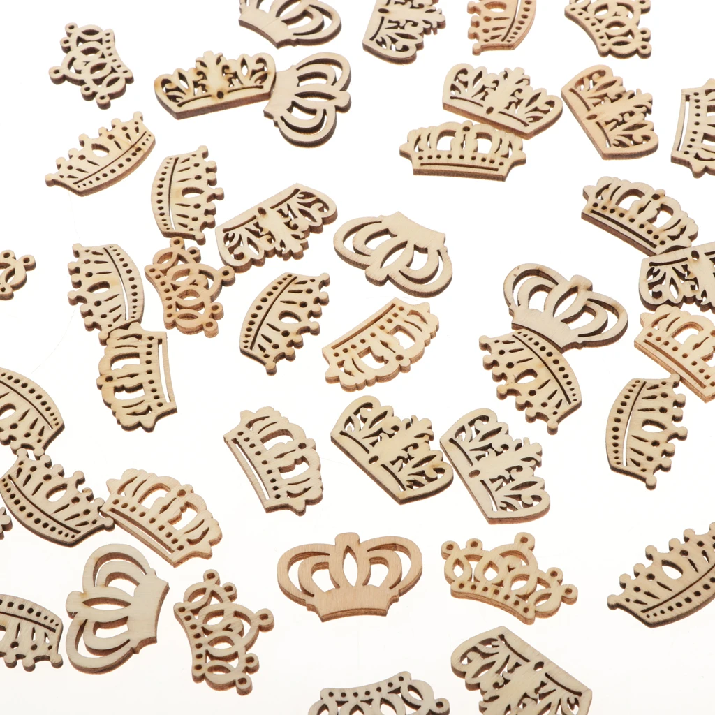 Pieces of 50 Unfinished Crown Shape Wooden Pieces DIY Craft Card Making Scrapbooking Embellishments