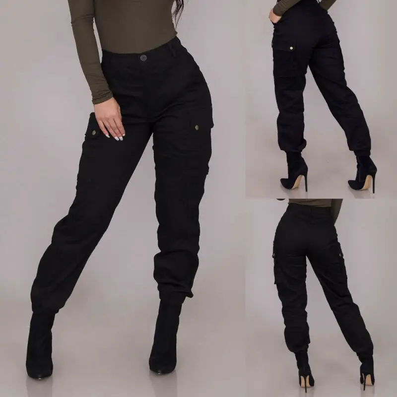 Pantalones Anchos Cargo Casuales De Tiro Bajo Con Múltiples Bolsillos