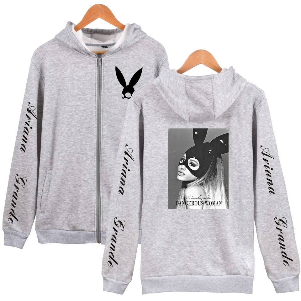 L Новые женские толстовки с капюшоном на молнии Ariana Grande, большие размеры, одежда в стиле хип-хоп, повседневная куртка-бомбер, Женское пальто Ariana Grande - Цвет: L