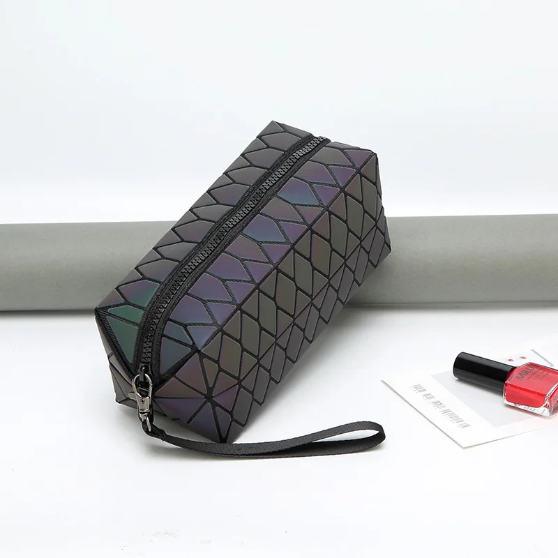 

Fashionable Cosmetic Bag Geometry Rhombus Storgage Bag Gloss Lamination Cubic Bag Large Capacity Makeup Cubic Bag