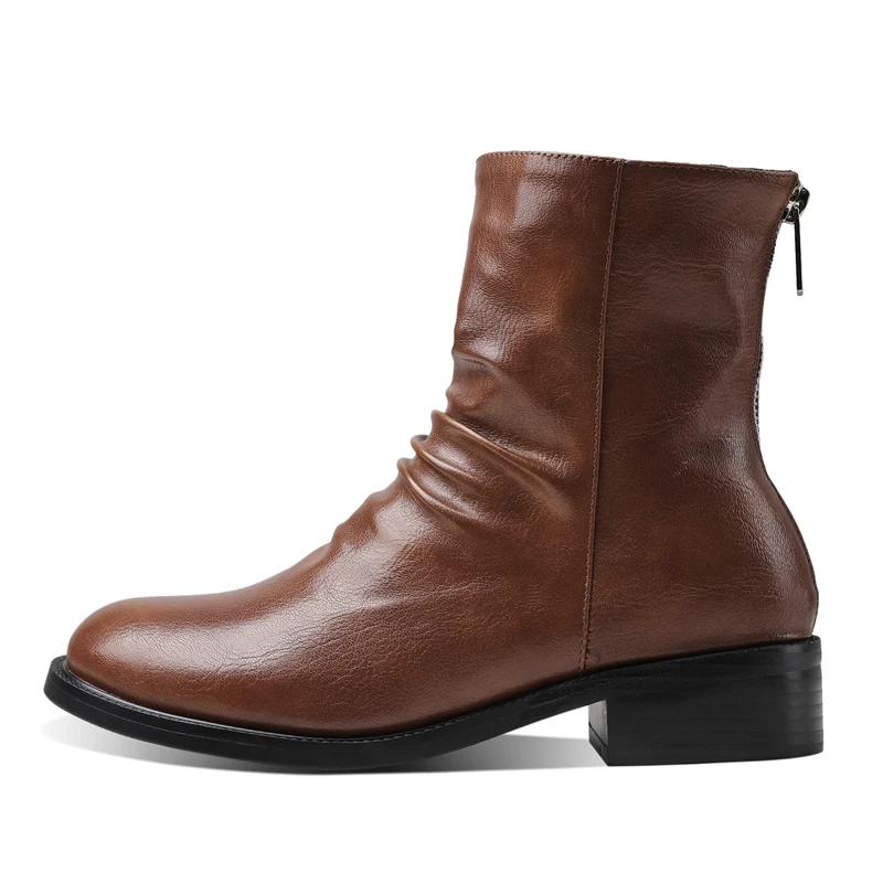 

Женские ботильоны на высоком каблуке, черные или коричневые ботильоны с молнией сзади и круглым носком, в стиле ретро, Осень-зима 2021