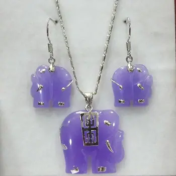

Fashion jewelry Set AAA Purple Jade Carving Elephant Pendant Necklace +Earring