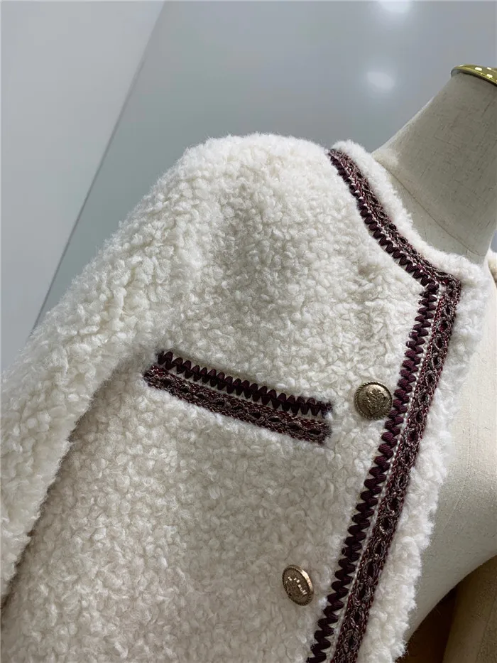 Небольшой аромат овечьей овчины женщин пальто однобортный куртка из натурального шерстяного меха