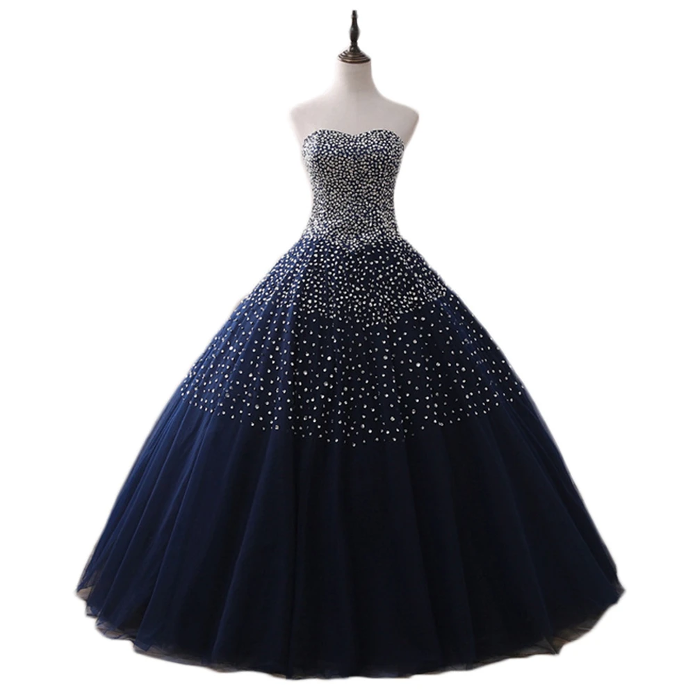 Темно-синее Тюлевое бальное платье с блестками; Vestido de 15 nos; бальное платье для девочек; милые 16 платьев; Пышное Платье; коллекция