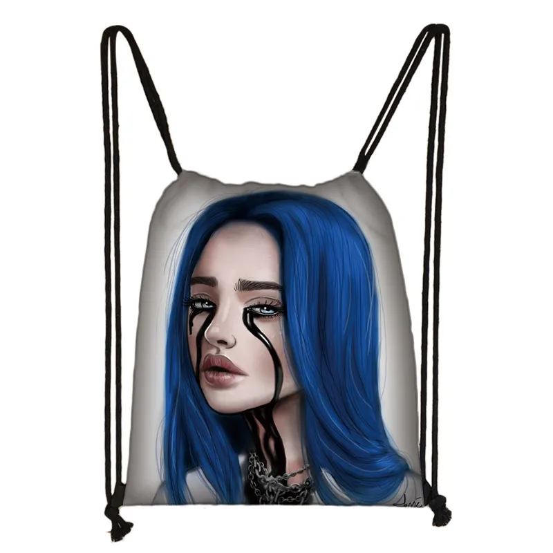 Billie Eilish сумка на шнурке женская модная сумка для хранения рюкзак из парусины для подростков женские вечерние сумки для покупок - Цвет: skdemili13