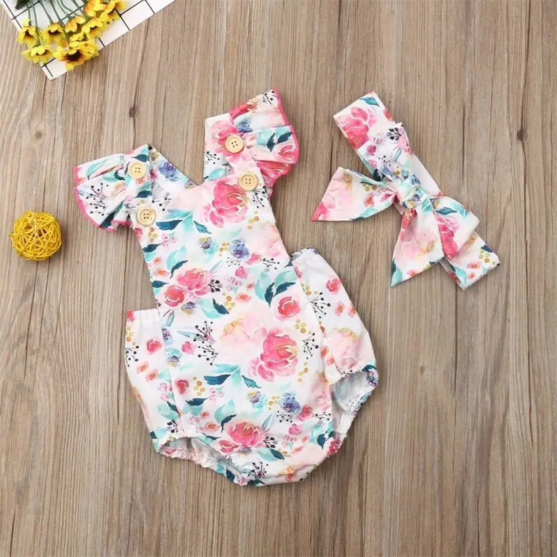 

Goocheer 2019 Fashion Cute Summer Stock Newborn Baby Girls Romper Bodysuit Jumpsuit Outfits Clothes Headband