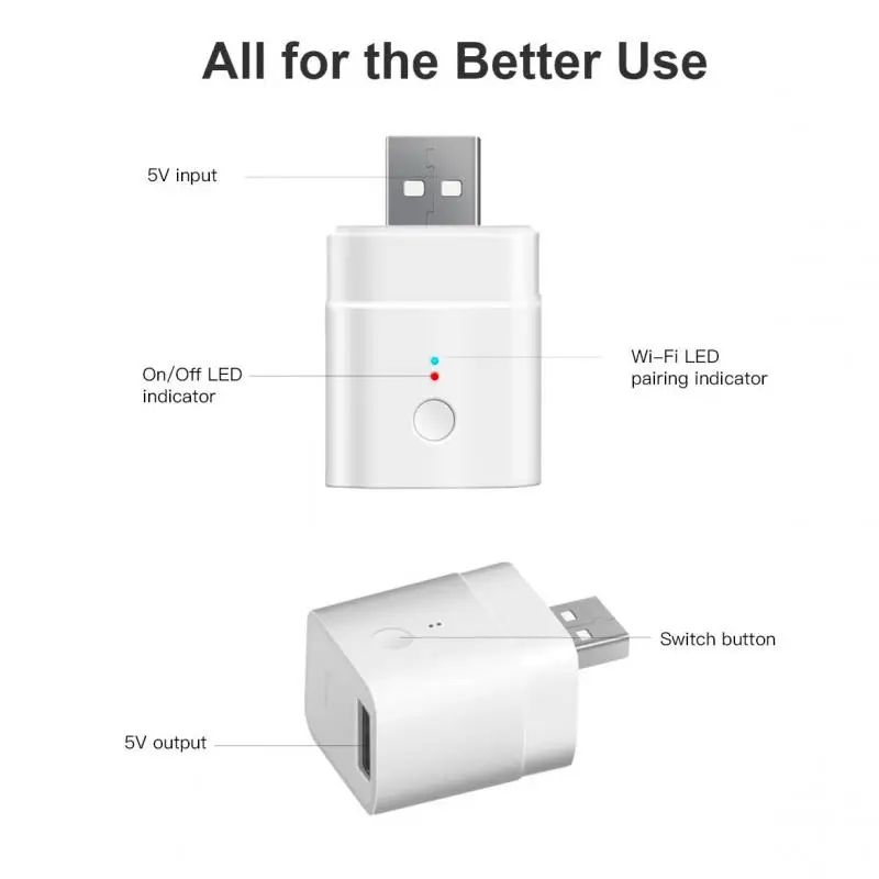 SONOFF Wifi Smart Socket Micro 5V USB Adapter Charge Plug Smart Home Control ,Alexa Google Home Assistant Alice EWelink Esp32 2