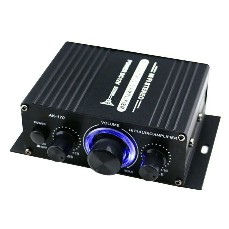 1PC Newest 400W DC12V Dual Channel Mini HIFI AUX Power Amplifier For AK 170 With Blue LED Light Car Home Club Party Music voice amplifier