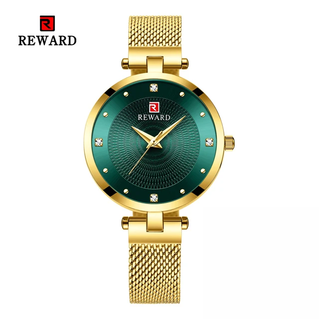 Награда роскошные женские часы модное платье кварцевые часы женские из нержавеющей стали водонепроницаемые женские наручные часы Часы Relogio Feminino - Цвет: Gold Green