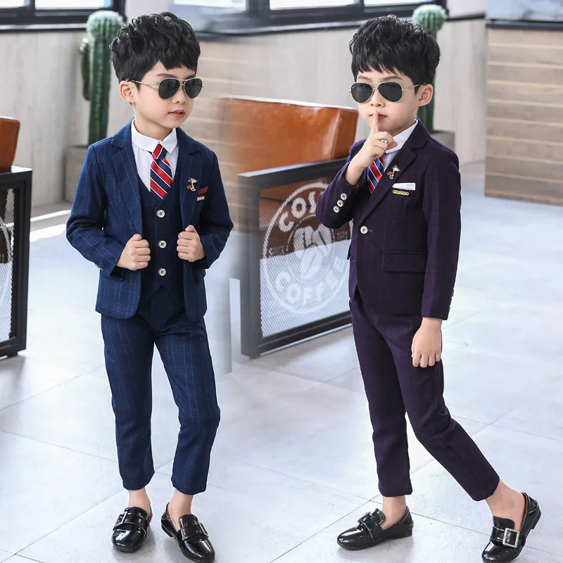 Dollplus/ строгая детская одежда, одежда для маленьких мальчиков комплекты одежды для маленьких мальчиков Одежда для детей костюм для мальчиков на свадьбу, костюм-смокинг для подростков одежда для вечеринки 3 шт./компл. в клетку Детский комплект