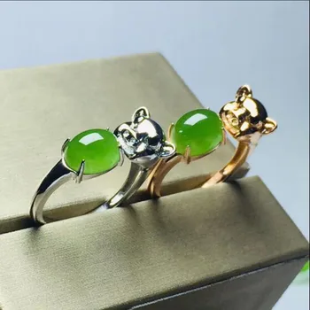 

Real Certified Natural Hetian Jasper 925 Sterling Silver Green Jasper Chinese Zodiac - Pig Open Ring For Men Women Gifts
