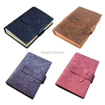 

Vintage Cowhide Leather Travel Journal Notebook A5 Diary Embossed Flower Notepad