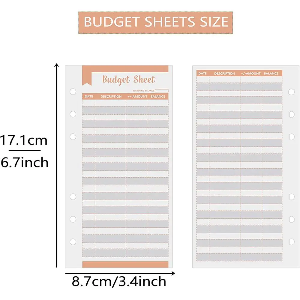 Feuilles de budget classeur pour usage personnel et professionnel, traqueur d'exroutage, enveloppe de trésorerie, portefeuille, 6 trous, horizon, 12 pièces