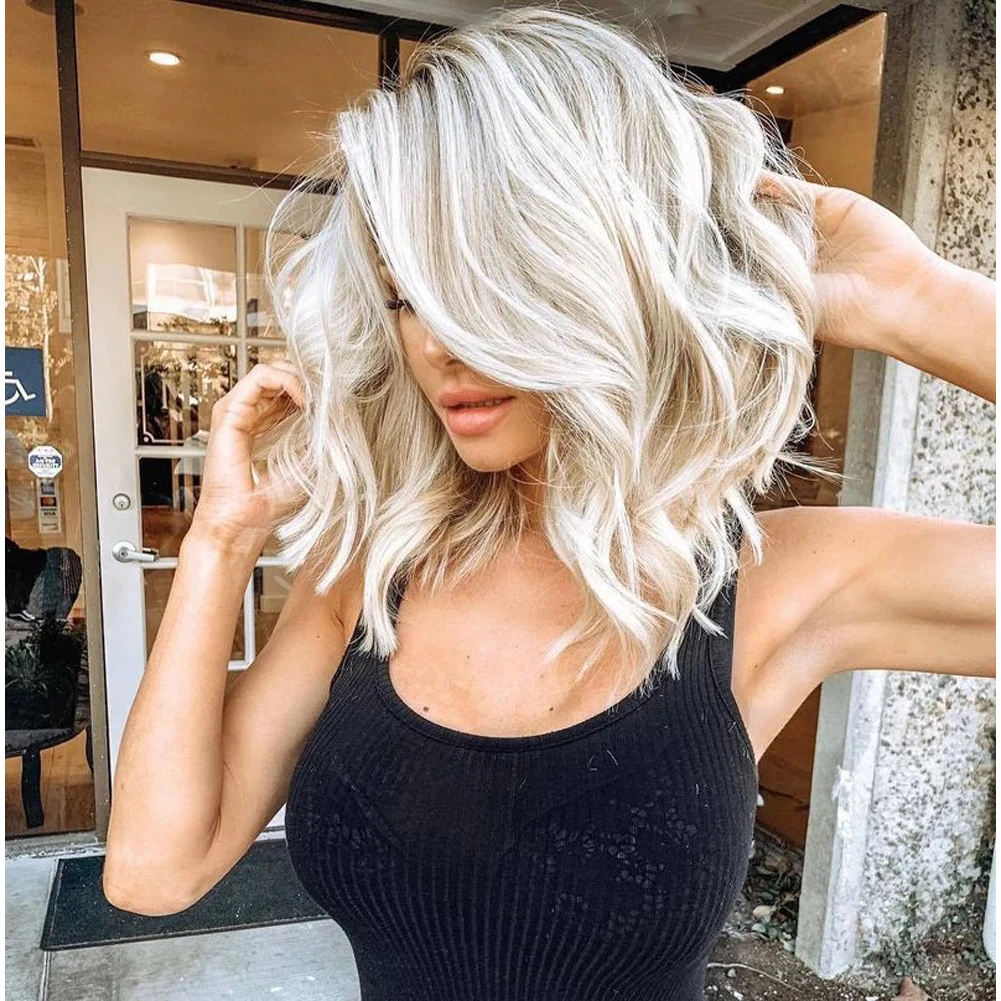 Natural Womens Short BOB Curly Wig White Blonde Ladies Wavy Hair Wigs Cosplay Lolita Party | Красота и здоровье