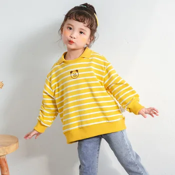 

2020 Children Autumn New Bear Children's Sweater Casual Loose Baby Girl Pullover Striped Shirt For 1-6 yeas old Teenager Girls