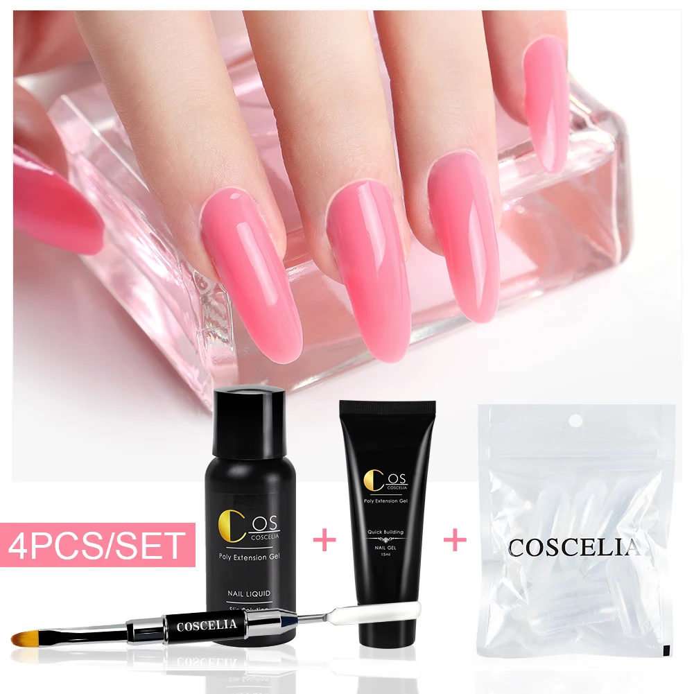 COSCELIA 4pcs / box polyester stretch gel set nail polish UV gel slice brush nail polish gel nail polish set quick manicure
