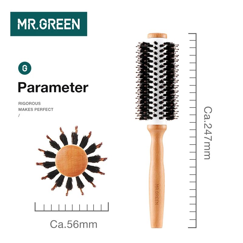 Bristles MR.GREEN Boar Hair Brush Round Styling Curling Roll Hairbrush Natural Wooden Detangling Comb for           brush_voghion.com