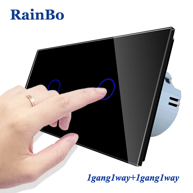RainBo 2frame-сенсорный выключатель-экран кристалл-стеклянная панель-Переключатель ЕС настенный светильник-переключатель 1ганг-1way+ 1ганг-1way A291111CW/B - Цвет: Black Circle