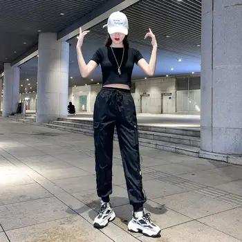 

2020 New Summer Women Black Pullover Blouse Tops +casual Sports High Waist Pant 2 Piece Set Female Two Piece Suit Outfits H98