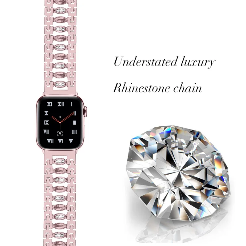 Ремешок для Apple Watch, металлический браслет 40 мм, 44 мм, 38 мм, 42 мм, iWatch, стразы, браслет из нержавеющей стали, часы