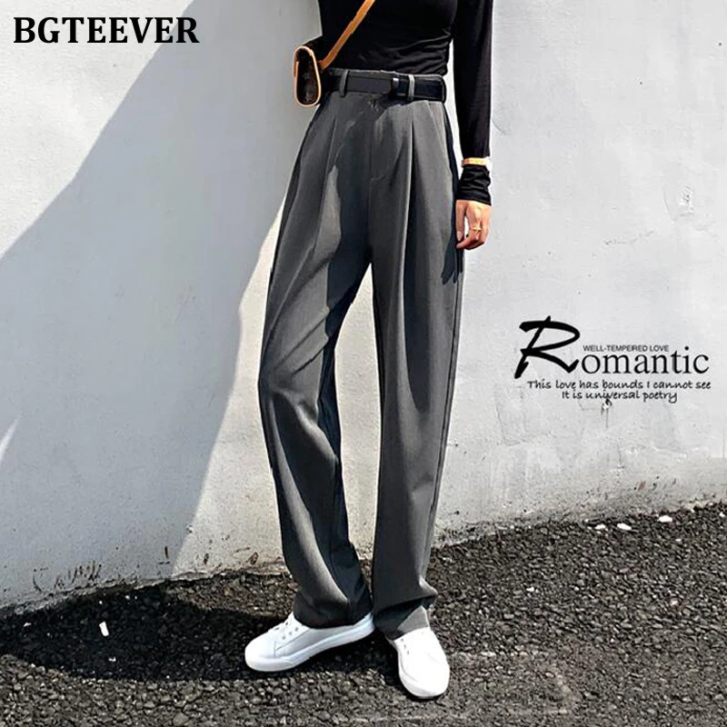 BGTEEVER Chic High Waist Loose Straight Pants Women Office Ladies Suit Pant 2019 Autumn Female Long Trousers pantalon femme BGTEEVER Chic High Waist Loose Straight Pants Women Office Ladies Suit Pant 2019 Autumn Female Long Trousers pantalon femme