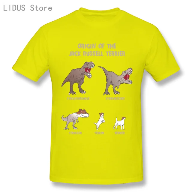 LIDUS Origin Of The Jack Russell Terrier Evolution History Meme Shirt Short Sleeved Tshirt Fashion Cotton T-shirt Tee Shirts Yellow