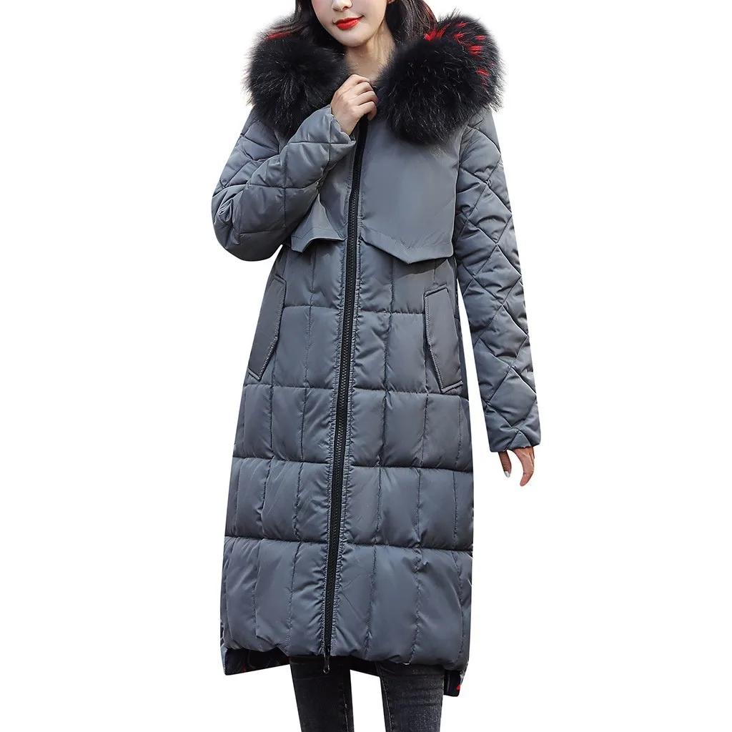 Серый Ostrich, новинка, зимнее женское пальто, плюс размер, 3XL, с капюшоном, искусственный мех, воротник, Свободное пальто, женская повседневная Толстая куртка, парка N7 - Цвет: Серый
