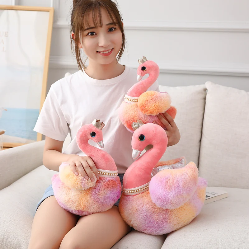 25/30/40cm kawaii arco-íris pelúcia swan brinquedos de pelúcia animais de pelúcia cisne usar coroa princesa estilo brinquedos para crianças bonito crianças meninas boneca