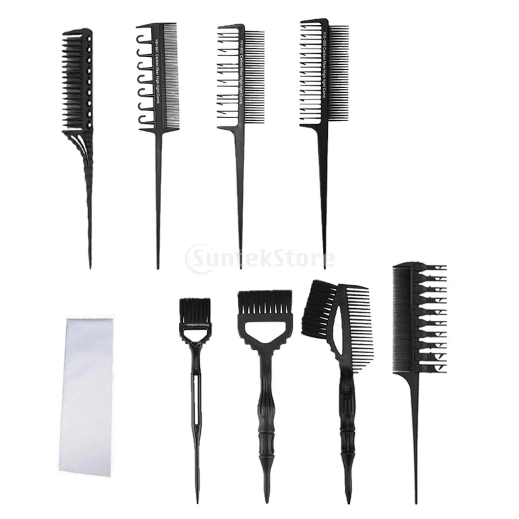 9Pcs Professional Salon Hair Tint Coloring Dyeing Brush Comb Highlights Brush Kit