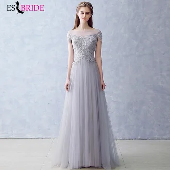 

New Bridesmaids Dresses ES3152 Elegant A Line Illusion V Neck Long Tulle Pleated Wedding Party Gowns Robe Mousseline 2020