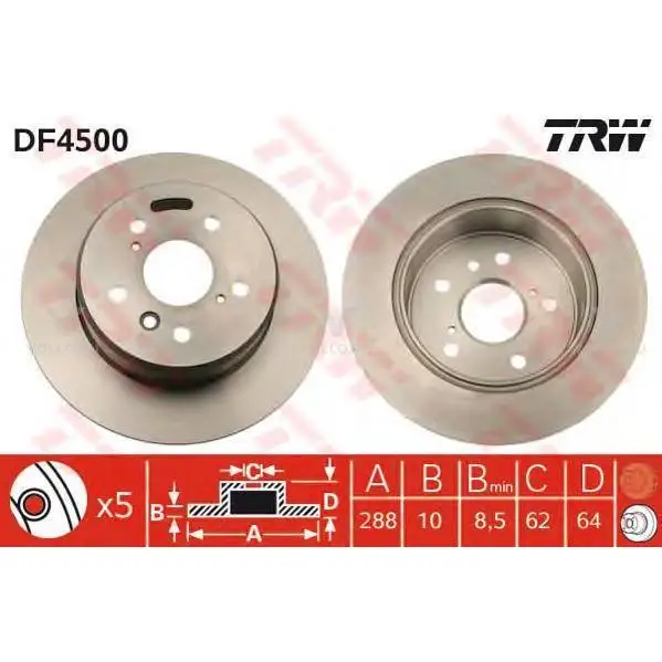 Диск тормозной задн TOYOTA: CAMRY 91-96, CAMRY 96-01, CAMRY 01-, CAMRY Station Wagon 92-96