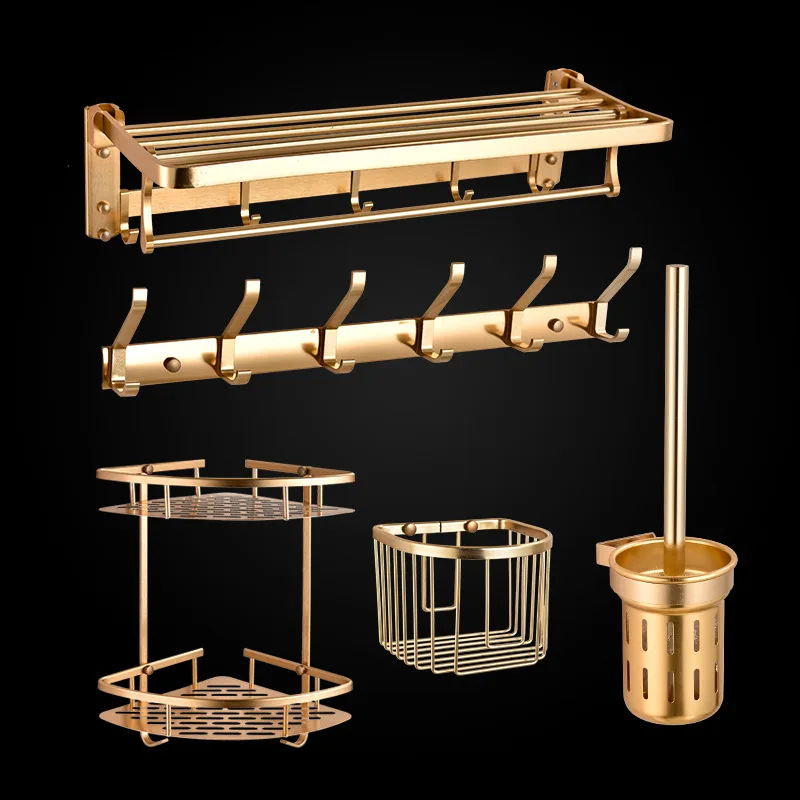 

Bathroom Sanitary Ware Hardware Manufacturers Wholesale No Rust Alumimum Gold Toilet Bathroom Sanitary Ware Storage Rack Set