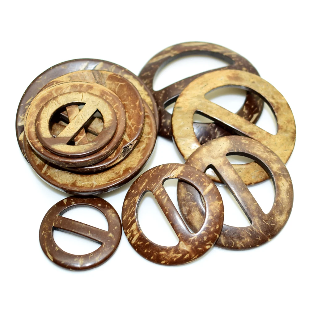 Natural Coconut shell belt buckle ring wood buckle Children DIY Clothing accessories mix size Crafts wood Handmade Carfts