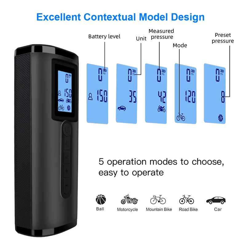 Portable Air Pump Bike Air Inflator 120 PSI Car Compressor Tire Pump Car Tire Inflatable Dual Display Power Bank