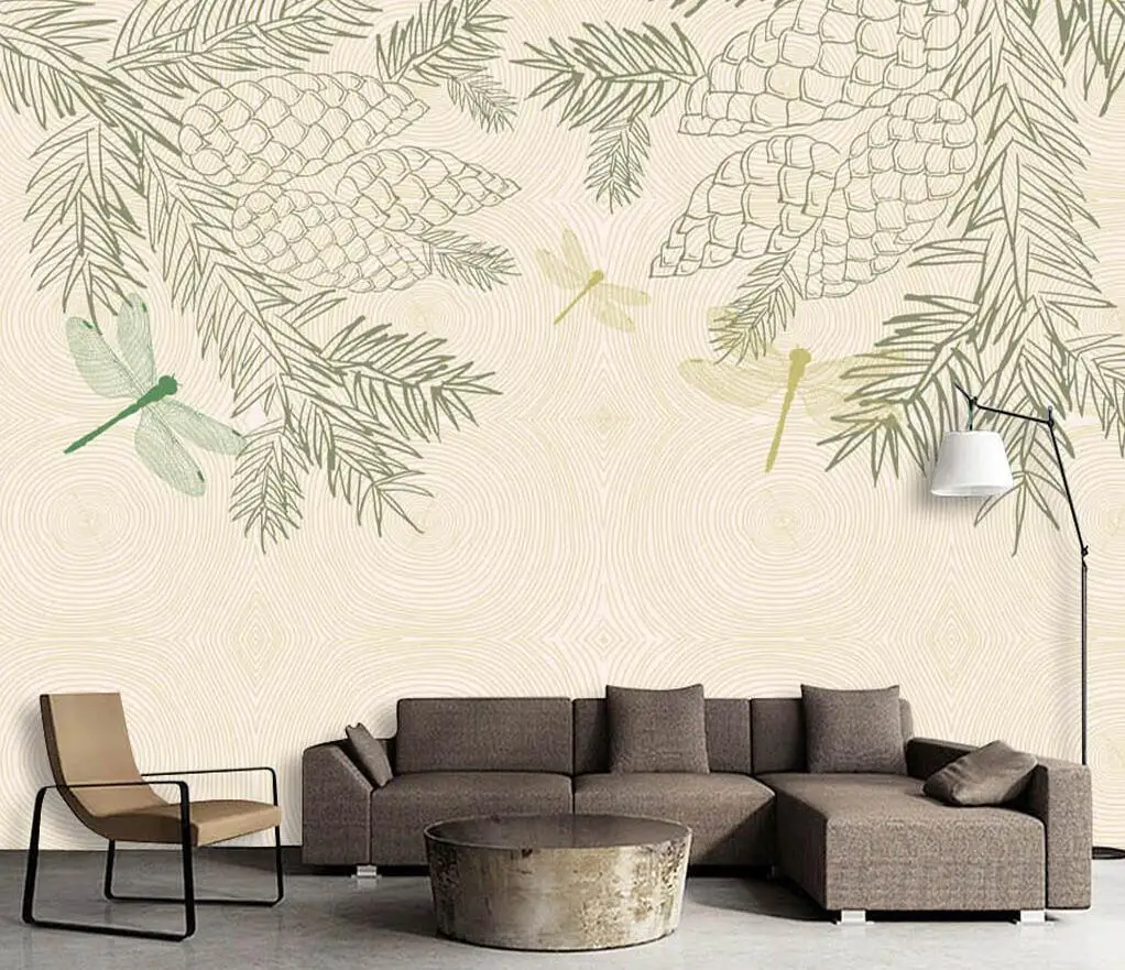 Papel de Parede Personalizado 3d Plantas Tropicais Pintadas à Mão Libélula Plano de Fundo para tv Decoração de Casa Plantas para Floresta