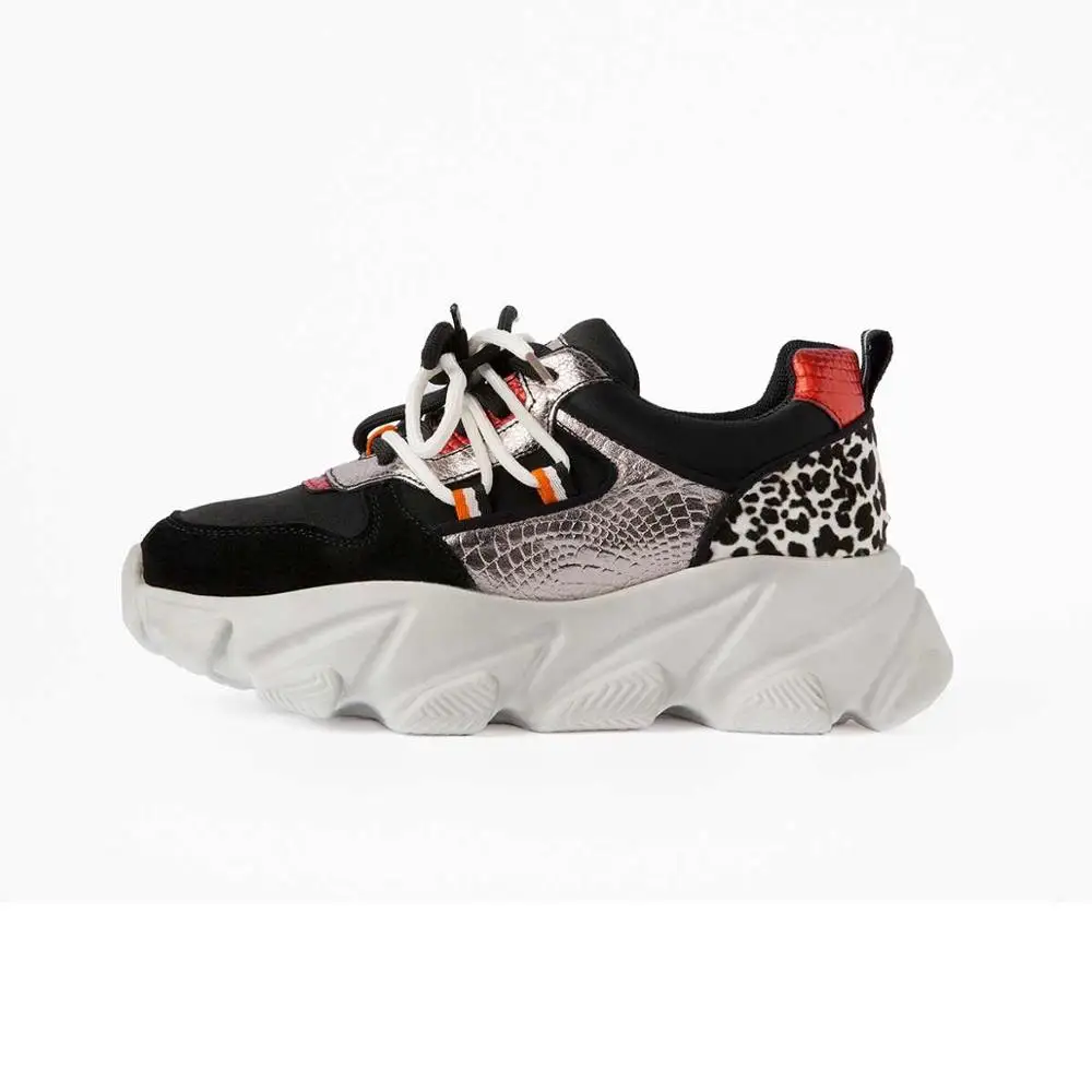 Krazing pot/Лидер продаж; новые модные разноцветные туфли из натуральной кожи с леопардовым принтом на толстой подошве со шнуровкой; Вулканизированная обувь для молодых девушек; L08 - Цвет: Серый