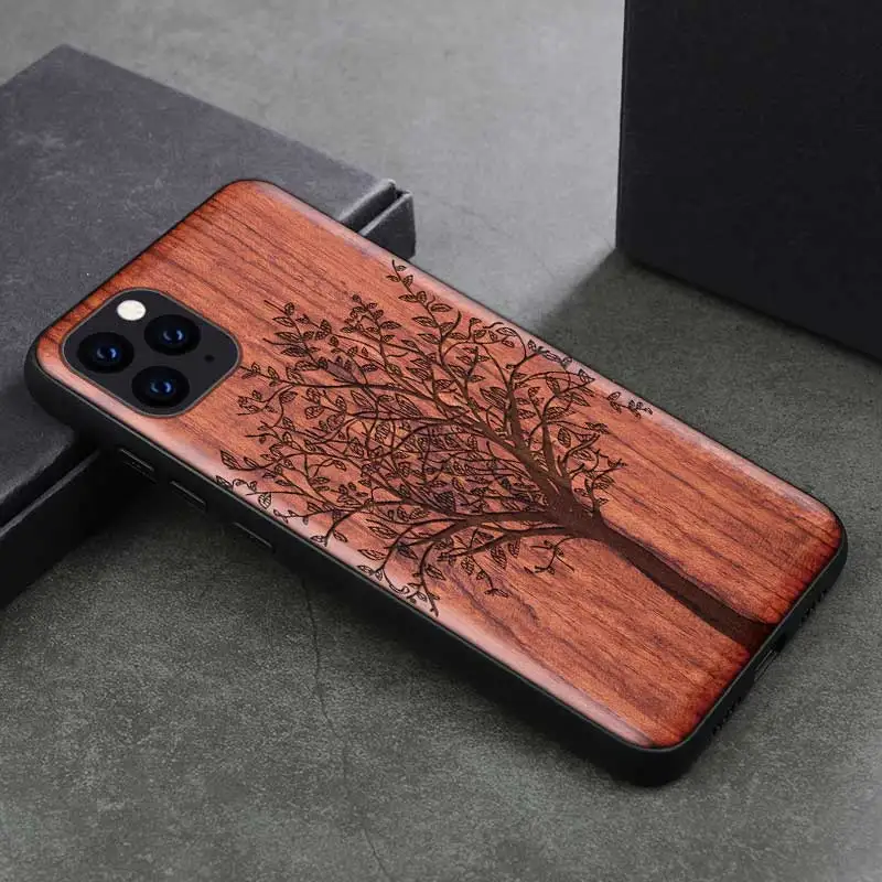 DS Деревянный ящик для iPhone 11 Pro Max настоящий Деревянный чехол для телефона для iPhone 11 Pro натуральный палисандр ТПУ противоударный чехол - Цвет: DS