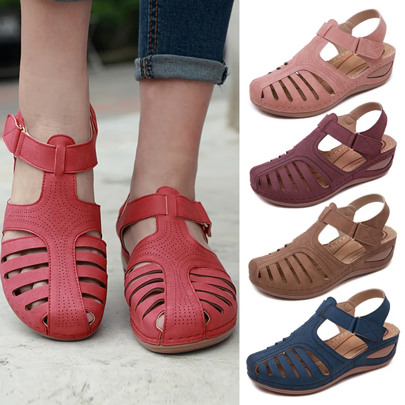 Обувь женские босоножки на танкетке; удобные ботильоны; zapatos de mujer; обувь на мягкой подошве с круглым носком