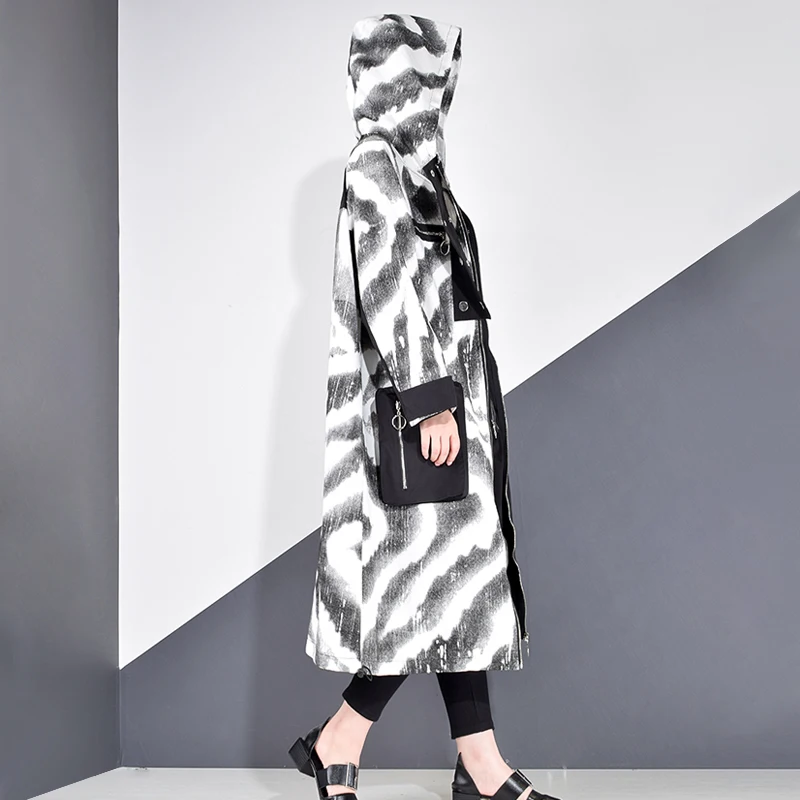 XITAO Patchwork Print Trench Women Zippers Tide