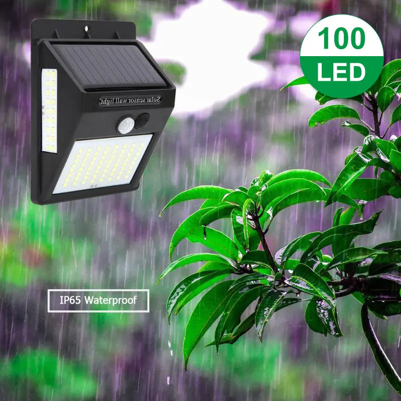 

100 LED Outdoor Solar Lamp PIR Motion Sensor Wall Light Powered Lamp Sunlight Waterproof For Garden Street Decoration Night Ligh