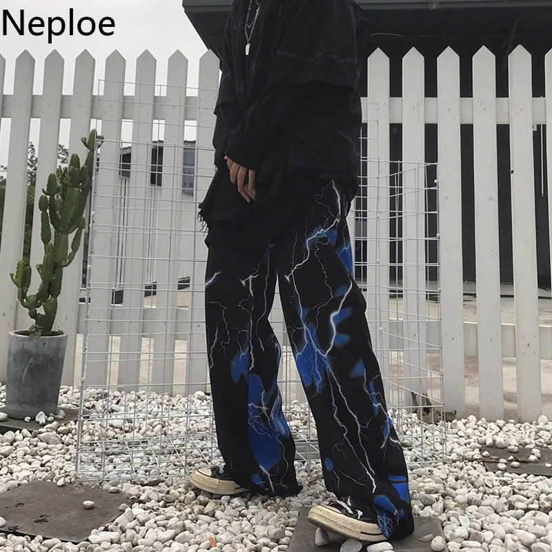 Neploe Harajuku стиль ретро принт уличная одежда брюки эластичный пояс осень весна Новинка карман широкие брюки 48015
