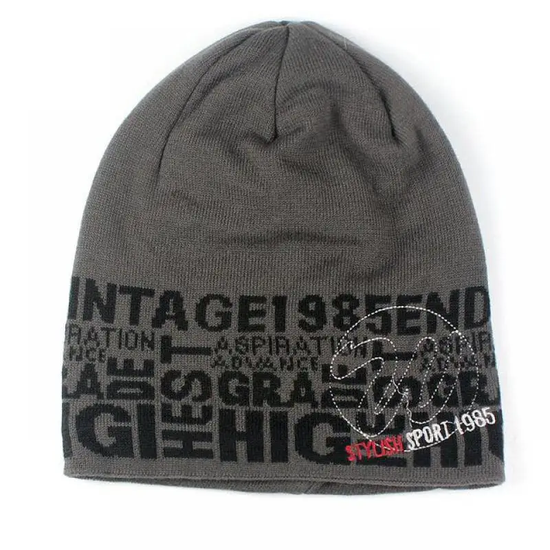 Men Winter Hat Knitted Beanies Skullies Warm Bonnet Caps Baggy Solid Thicken Fur Winter Hats For Men Women - Цвет: Dark grey