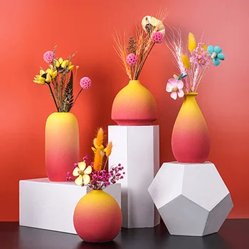 

Gradient Color Modern Light Frosted Ceramic Vase Country Style Dining Table Home Decoration Dried Flower Container