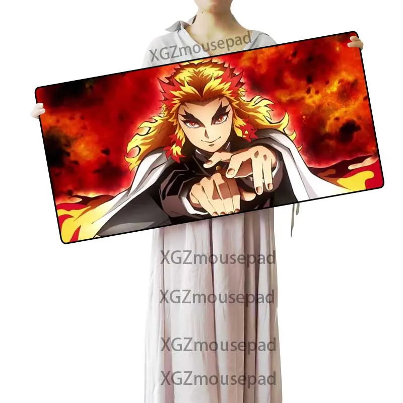XGZ Anime Large Mouse Pad Black Exquisite Lock Edge Demon Slayer Kimetsu No Yaiba Computer Desk Mat Non-slip 900x400/600x300 Xxl