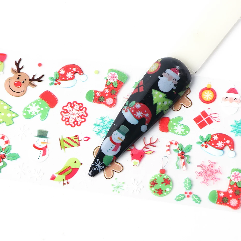 10 шт. рождественские наклейки для ногтей голографическое искусство ногтей Переводные фольги снеговик подарок для зимы дизайн 3D Маникюр слайдер LA1036