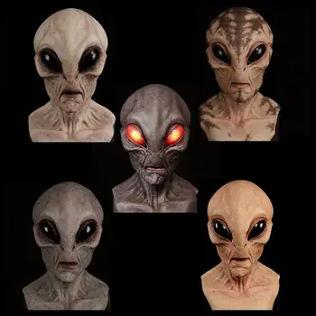 

Horror Halloween Scary Wig Face Masks Cute Big Eyes Alien Head Headwear Masquerade Costume UFO Cosplay Performing Props 5 Style